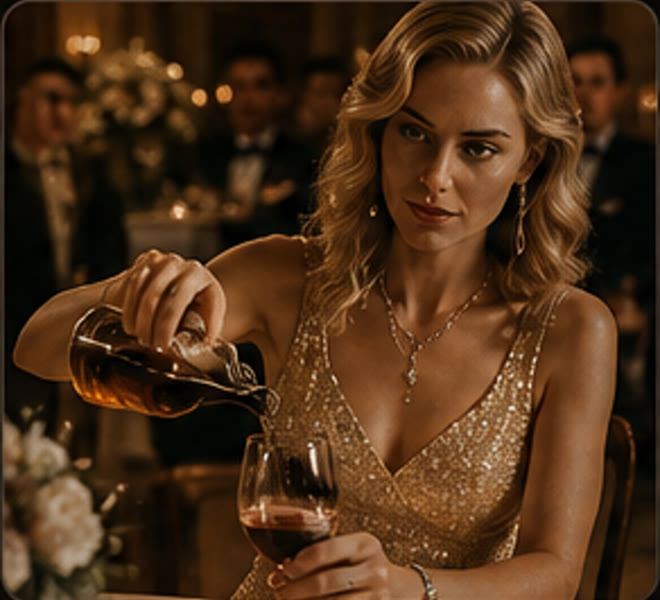 Celeste Monroe pouring wine at the gala