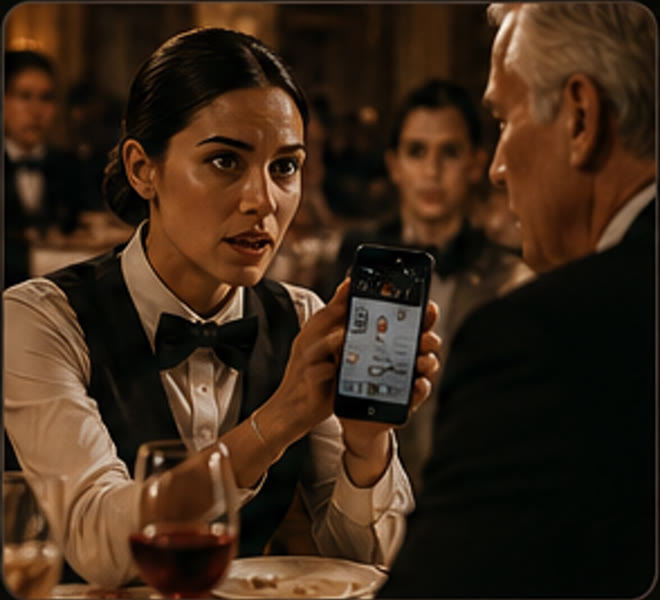 Nora shows Adrian the recording on her phone